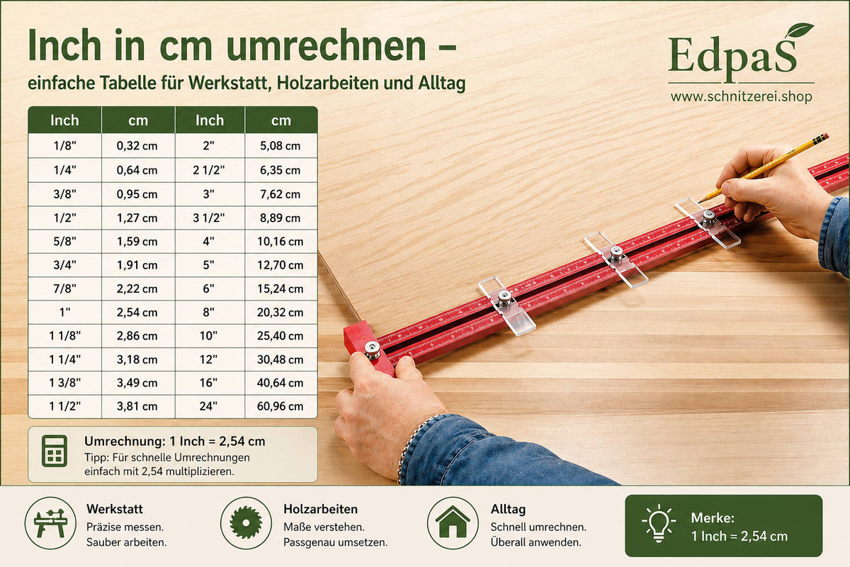 Inch in cm umrechnen – einfache Tabelle für Werkstatt, Holzarbeiten und Alltag