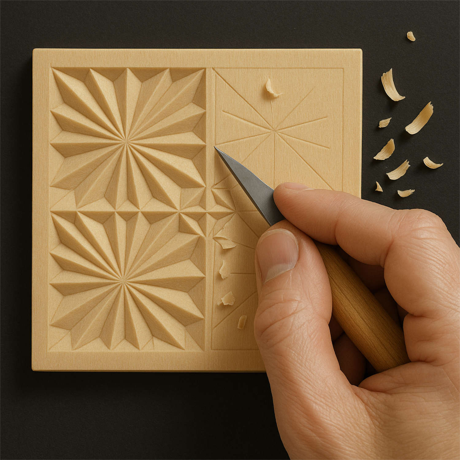 Pezzo grezzo per intaglio 12 x 12 cm con motivi