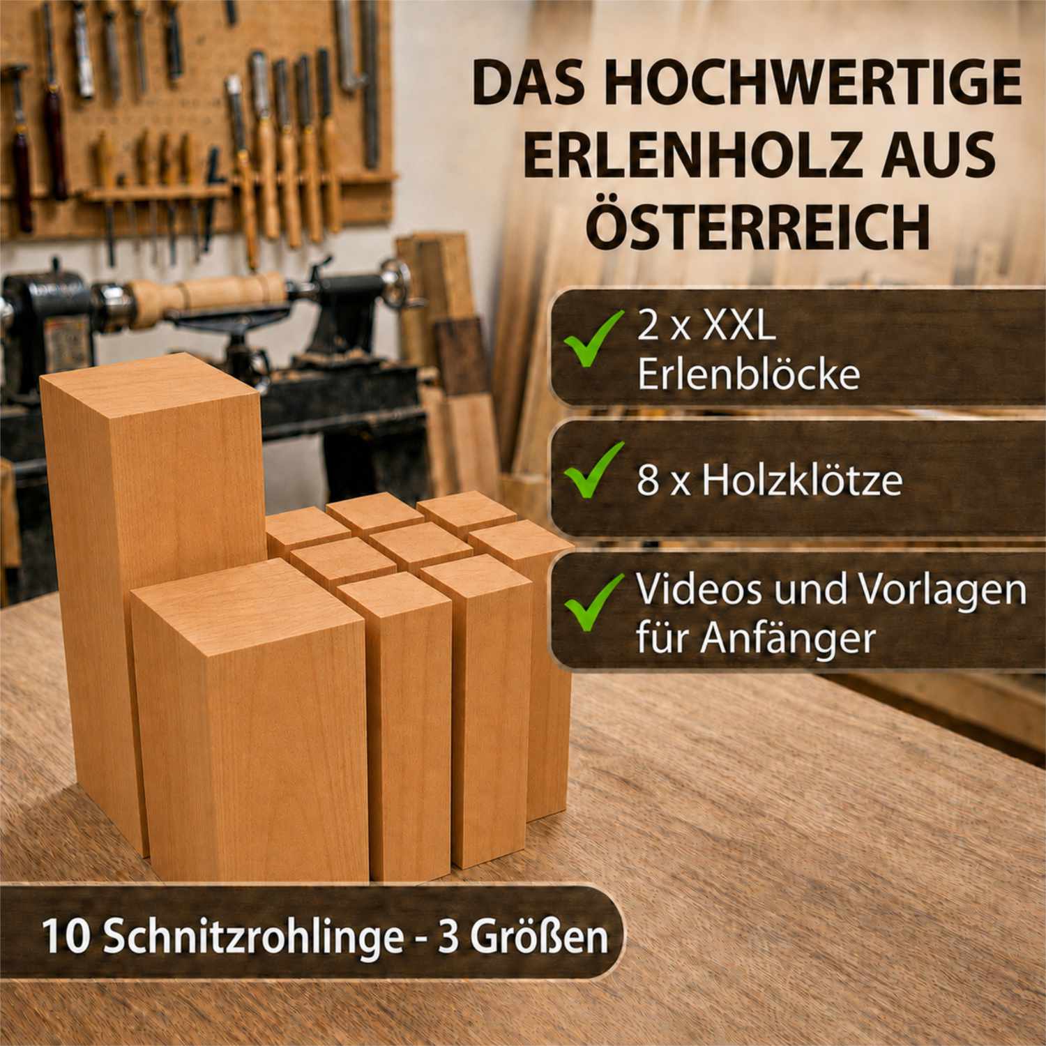 EdpaS Starterset Erlenholz – 10 Stück in 3 Größen