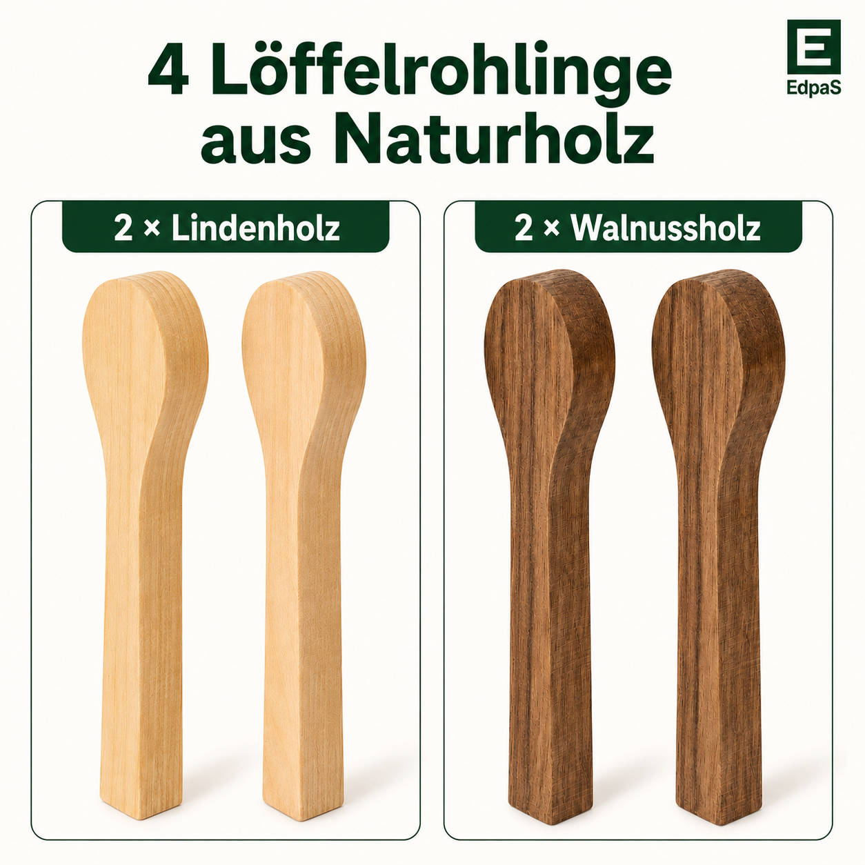 4 Löffelrohlinge aus Lindenholz & Walnussholz