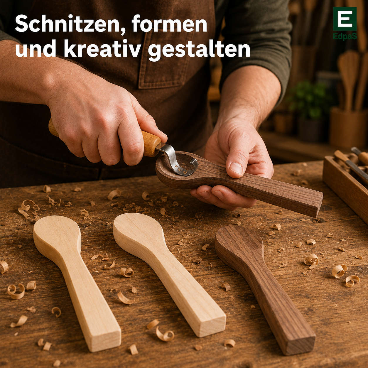 4 Löffelrohlinge aus Lindenholz & Walnussholz