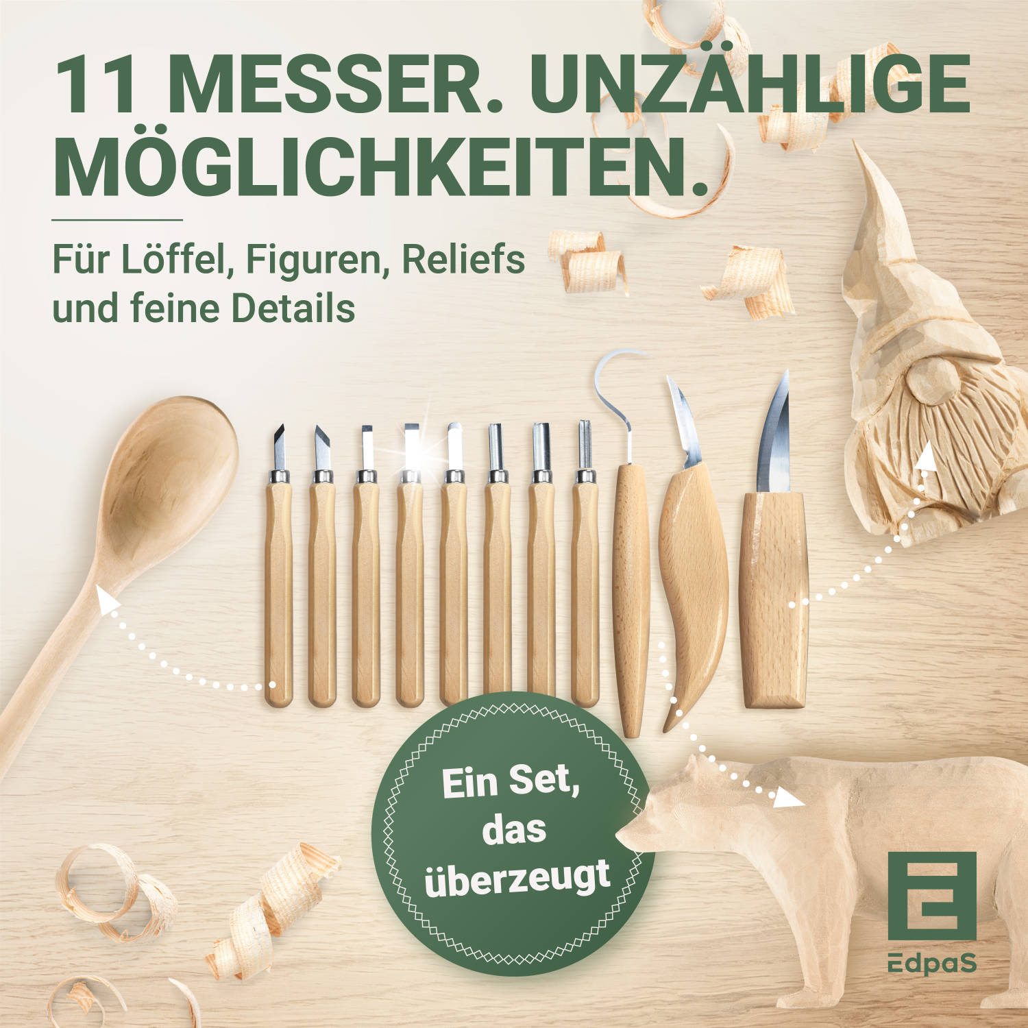 17-piece carving knife set with blank, glove & instructions