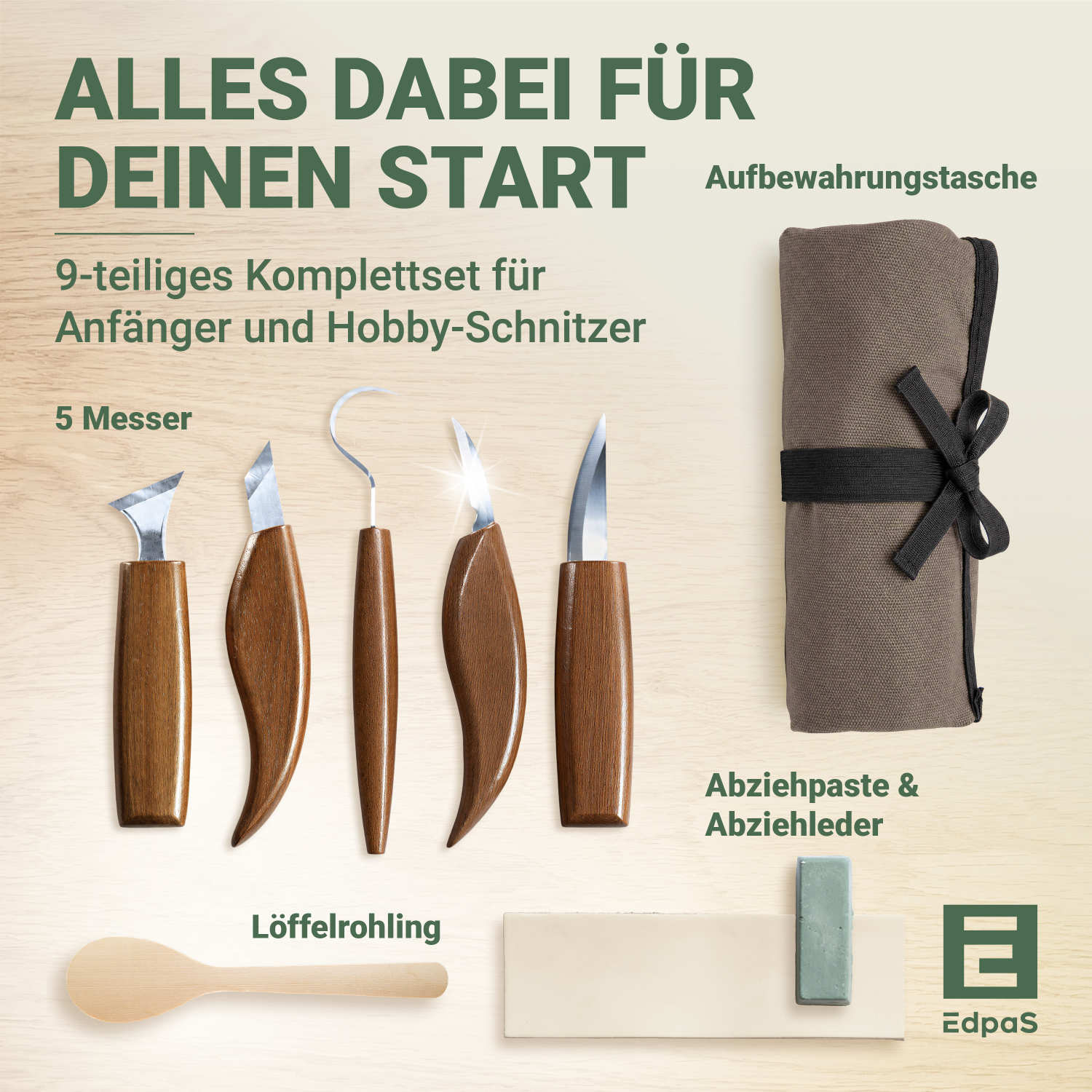 Schnitzwerkzeug 9-teiliges Holzschnitzset für Kinder und Erwachsene