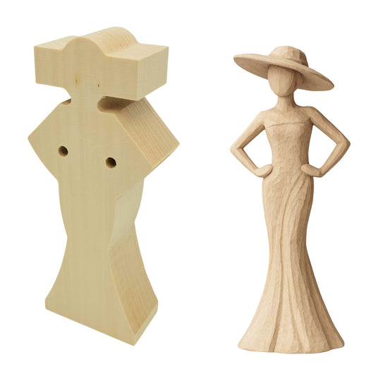 Schnitzrohling „Elegante Dame mit Hut“  (25 x 11 x 5 cm)