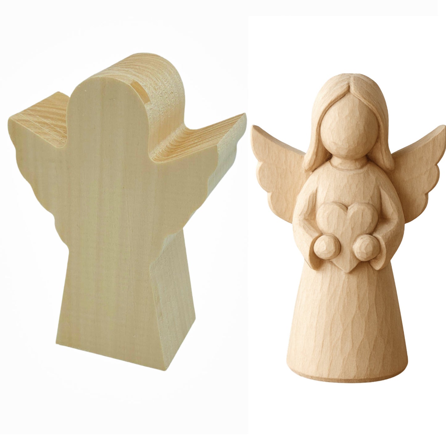 Schnitzrohling „Engel der Herzen“ | 14 × 10 × 5 cm