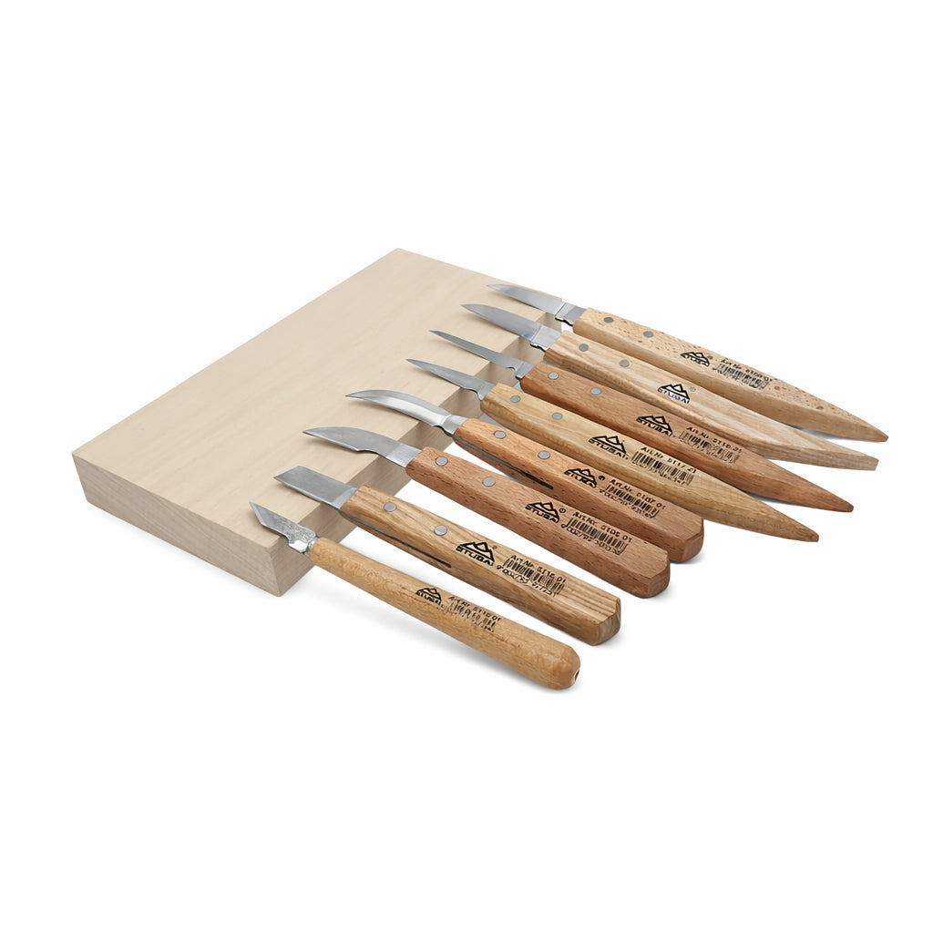 STUBAI Kerbschnitzmesser SET 8-teilig mit Rolltasche