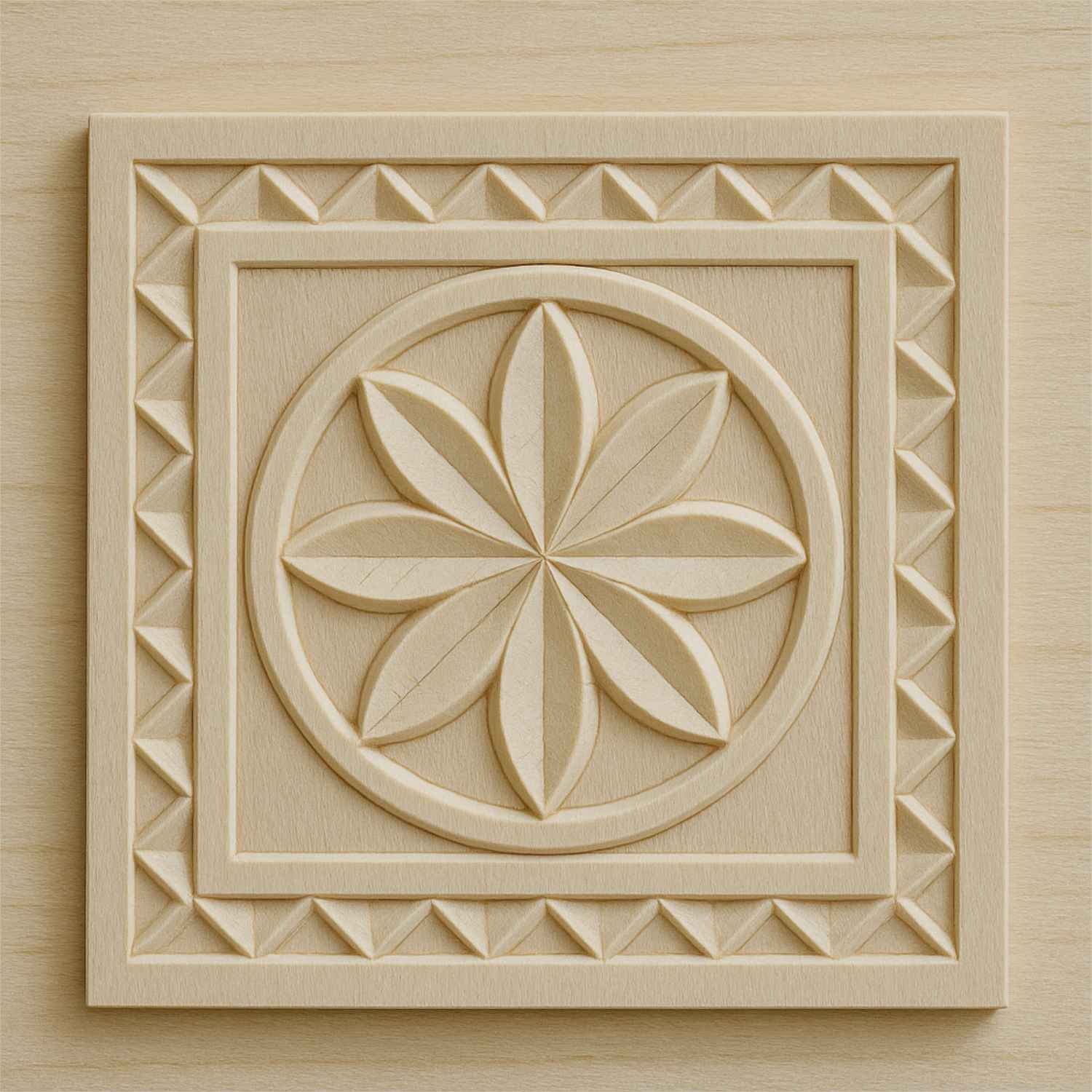 Chip carving blank 12 x 12 cm with patterns