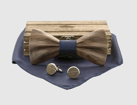 Holzfliege "Kernholz" Walnussholz - Blau eleganten Geschenkbox - EdpaS