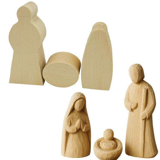 Schnitzrohling „Heilige Familie klassische Krippe"