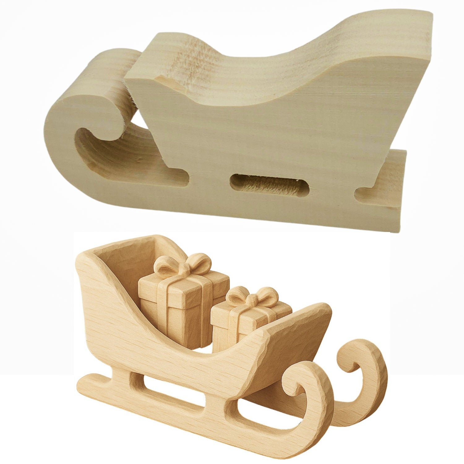 Schnitzrohling „Weihnachtsschlitten“ | 15 × 8,5 × 5 cm