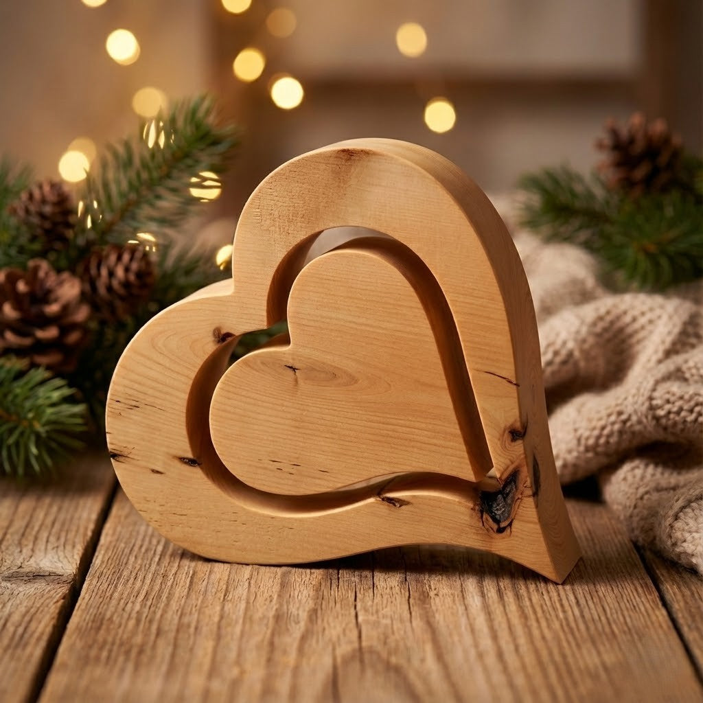 Cuore in legno di pino cembro – cuore decorativo in pino cembro, 19 cm