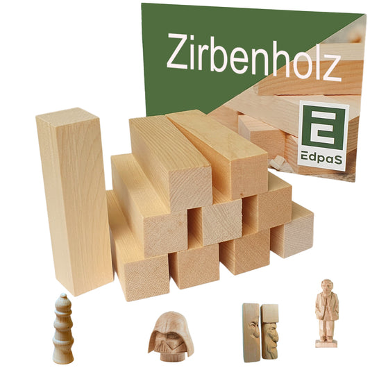 Zirbenholz 10 Stk Holzblöcke mit Schnitzvorlage - EdpaS