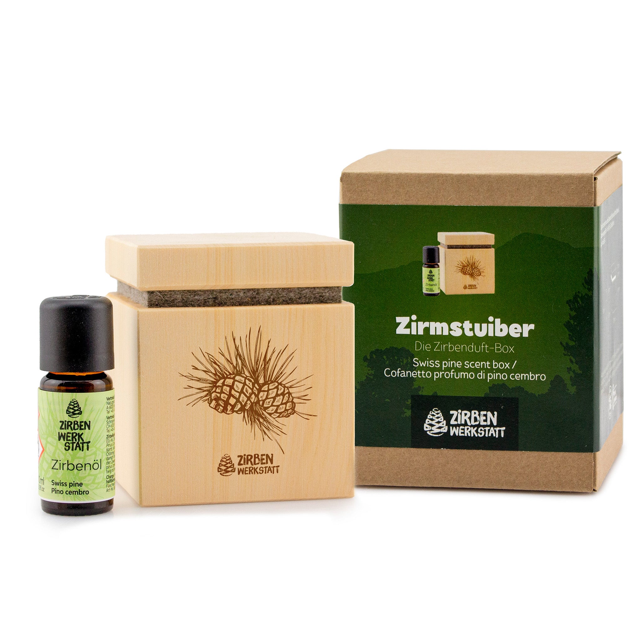 Zirmstuiber – Zirbenduft-Box mit Zirbenöl