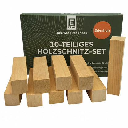 Erlenholz 10 Stk Holzblöcke mit Schnitzvorlagen und Lernvideos