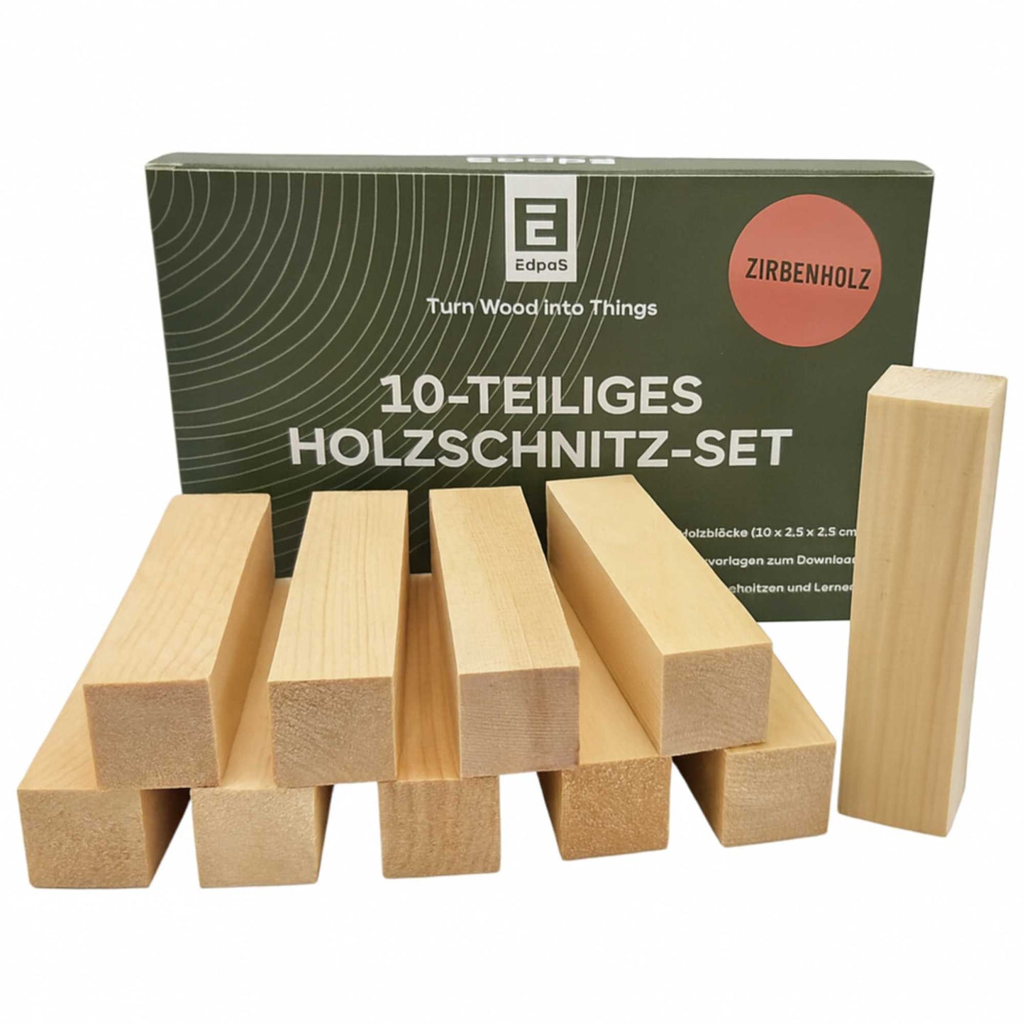 Zirbenholz 10 Stk Holzblöcke mit Schnitzvorlage - EdpaS