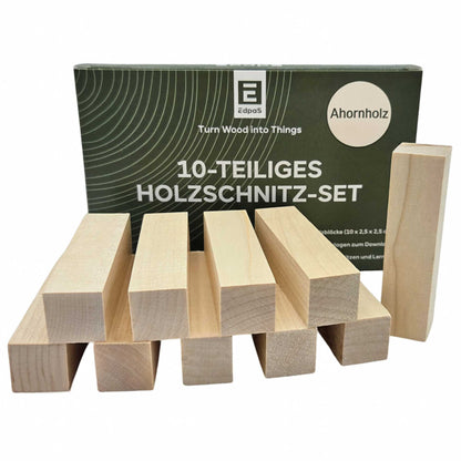 Ahornholz 10 Stk Holzblöcke mit Schnitzvorlage - EdpaS