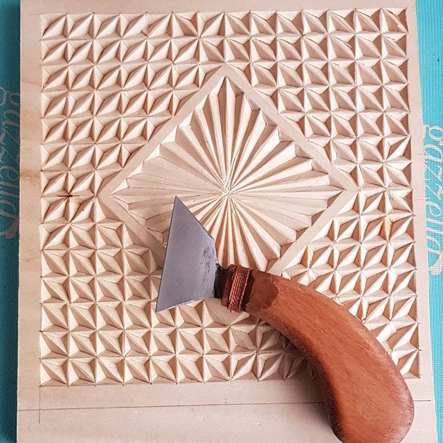 Carving blank 12 x 12 cm with pattern