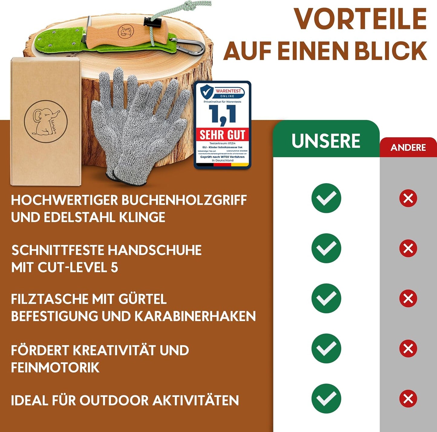 Eli® Schnitzmesser Kinder mit Filztasche ab 6 Jahre