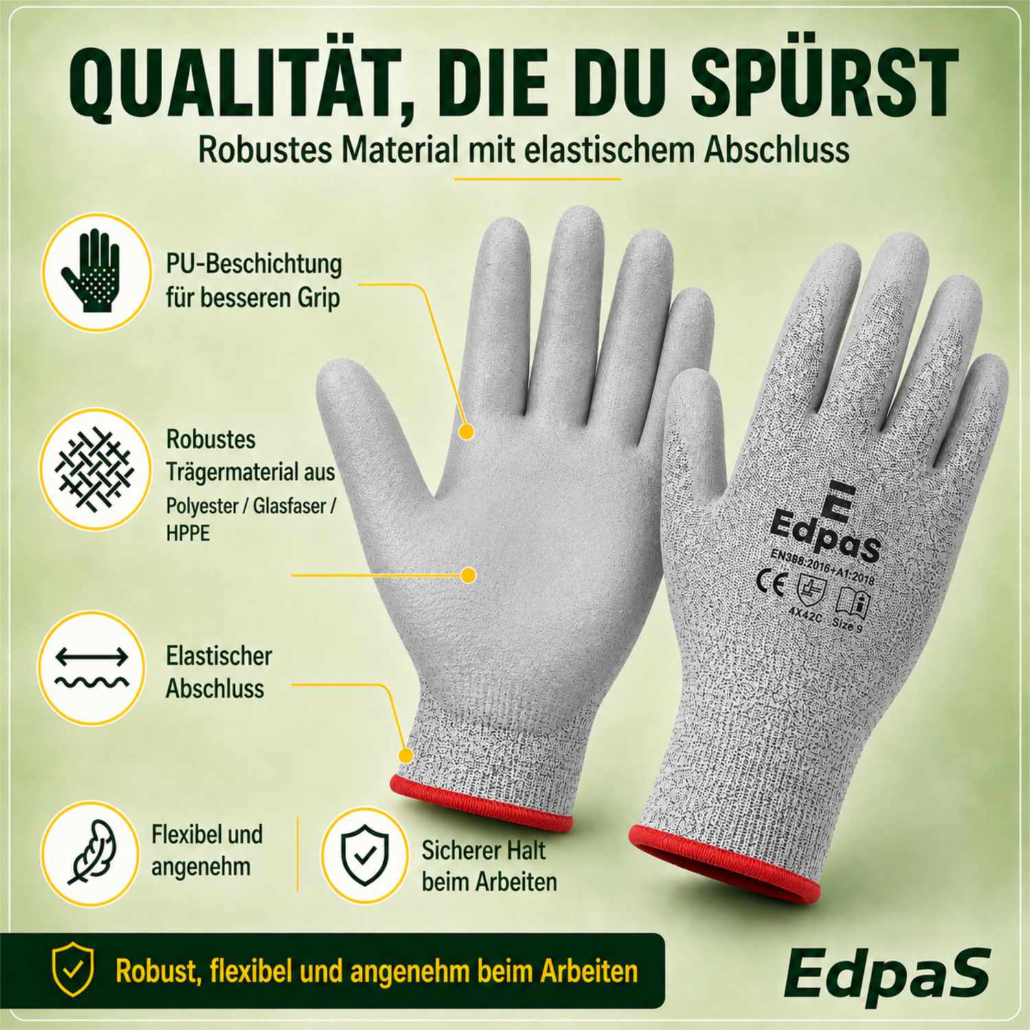 EdpaS Schnittschutzhandschuhe für Schnitzarbeiten mit PU-Grip