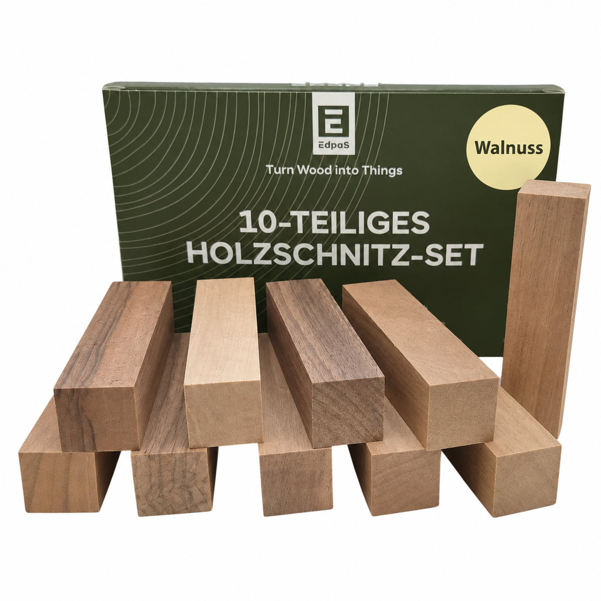 10 Walnussholz-Blöcke von EdpaS zum Schnitzen und Drechseln, jeweils 10 × 2,5 × 2,5 cm