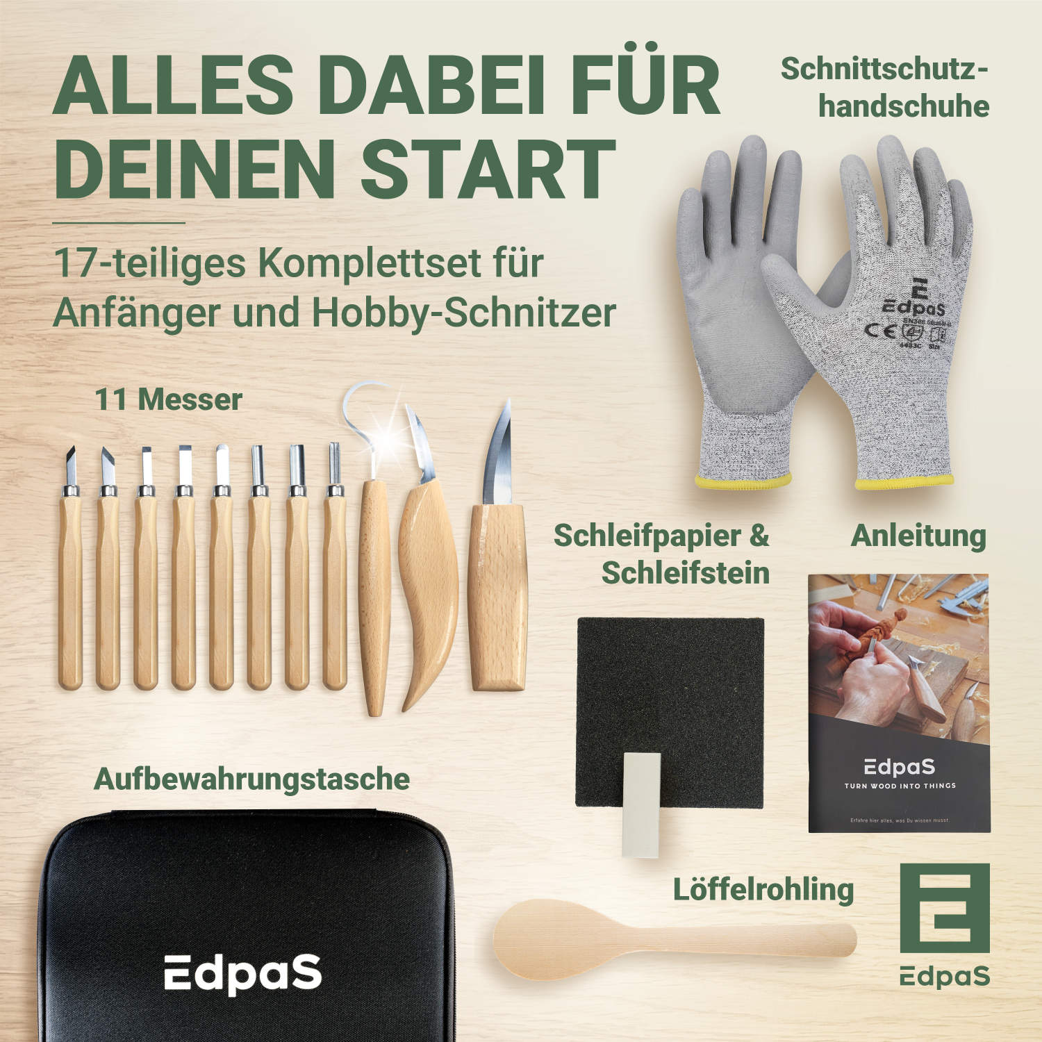 17-piece carving knife set with blank, glove &amp; instructions