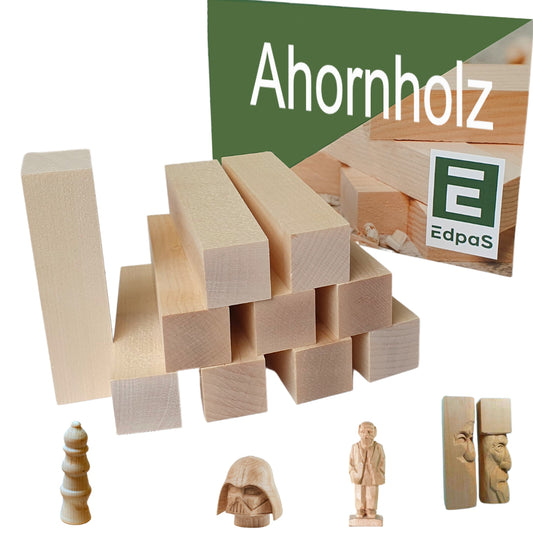 Ahornholz 10 Stk Holzblöcke mit Schnitzvorlage - EdpaS