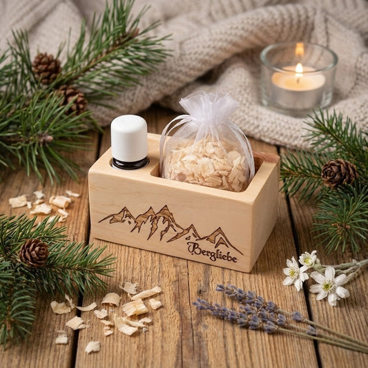 Zirbenduftbox 'Bergliebe' inklusive Zirbenspänen und 5ml Bio-Zirbenöl