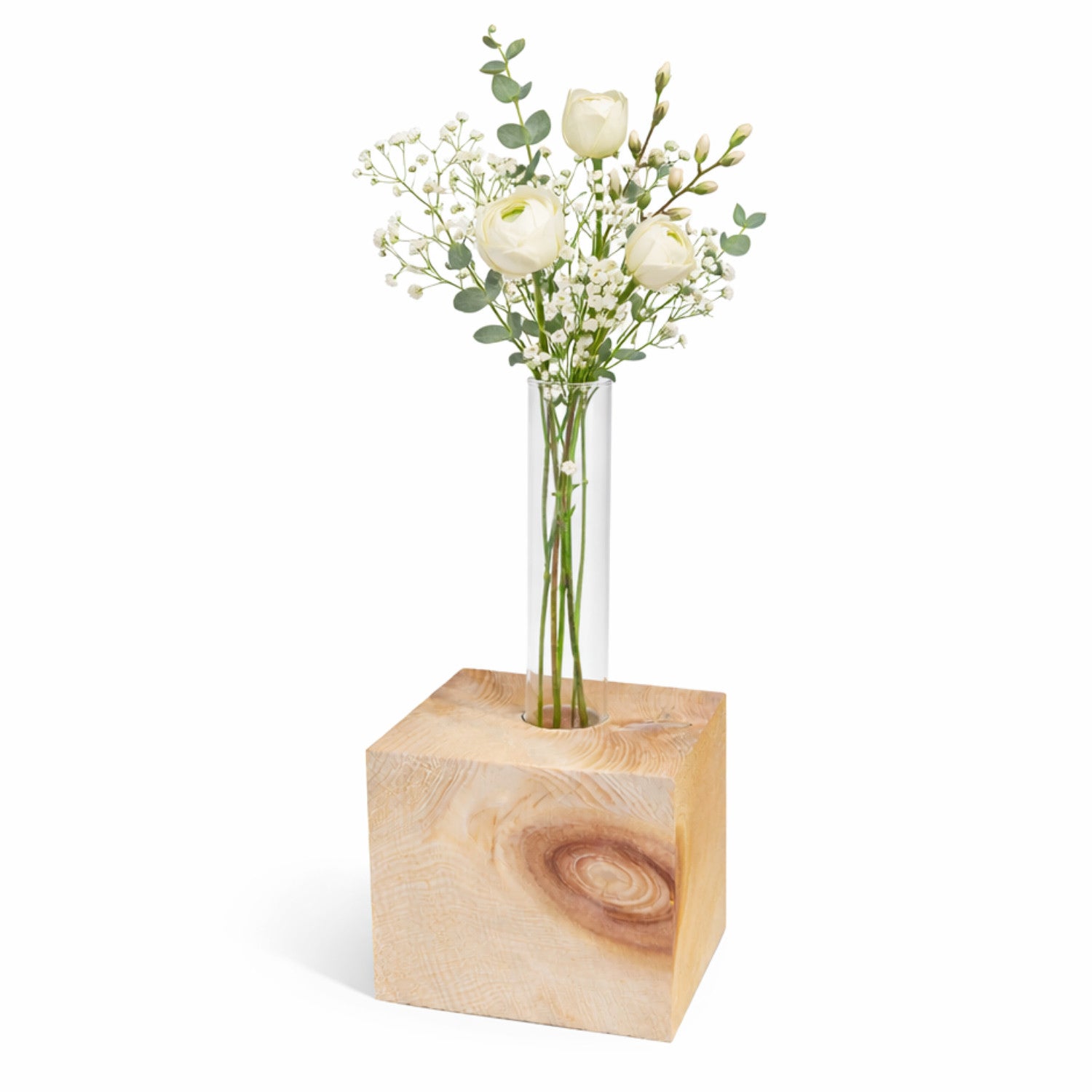 Zirbenholz Klotz mit Glasröhrchen - Deko