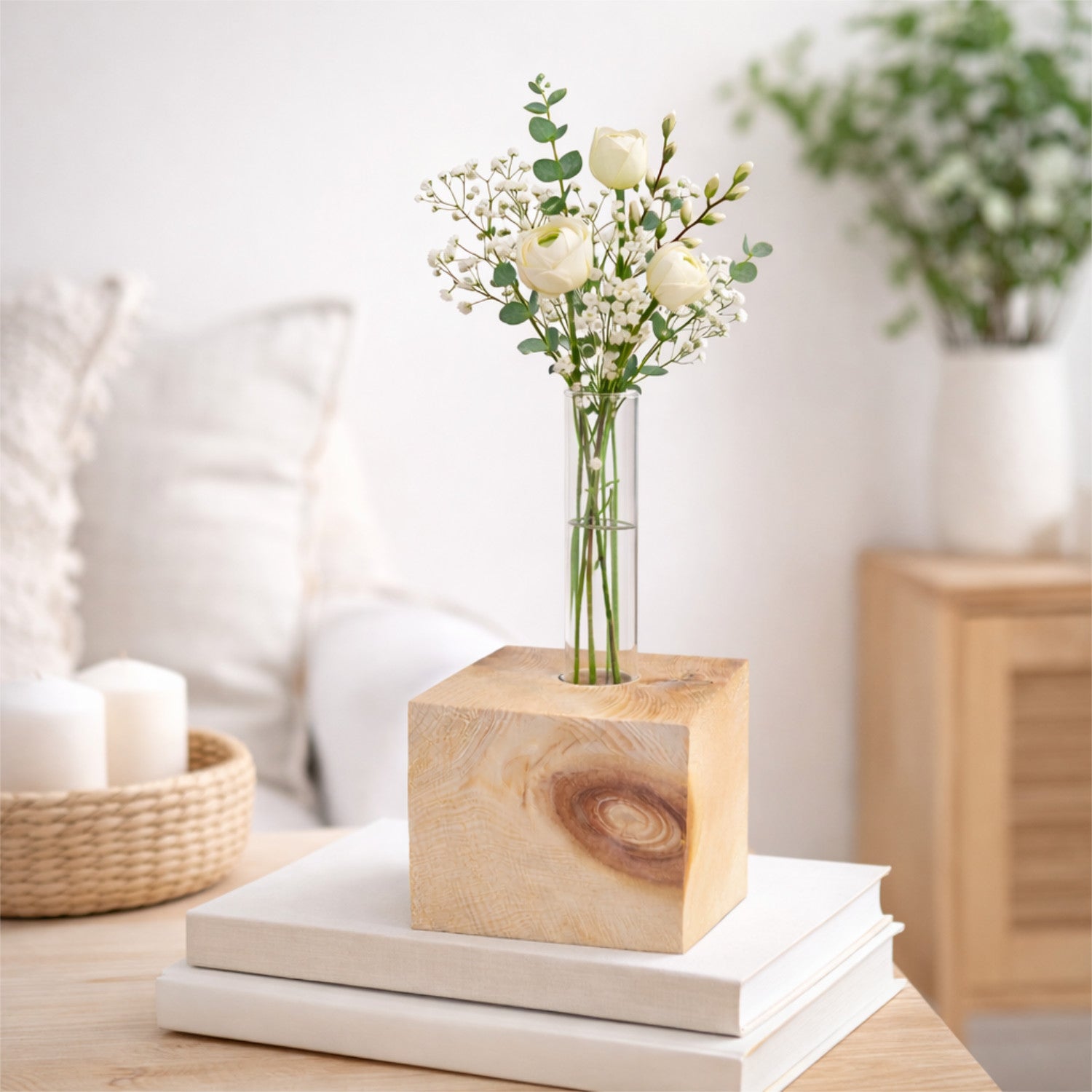 Zirbenholz Klotz mit Glasröhrchen - Deko