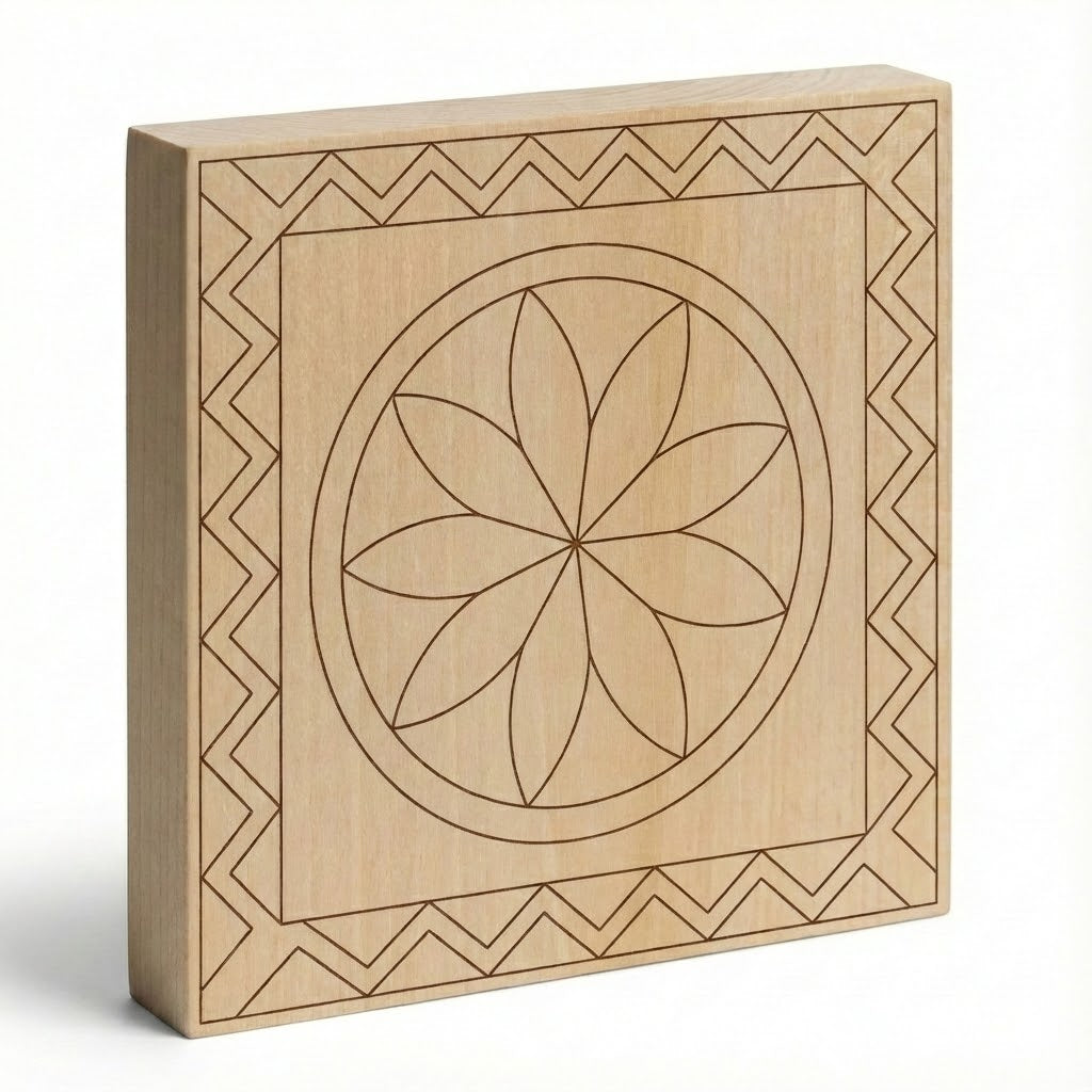 Chip carving blank 12 x 12 cm with patterns