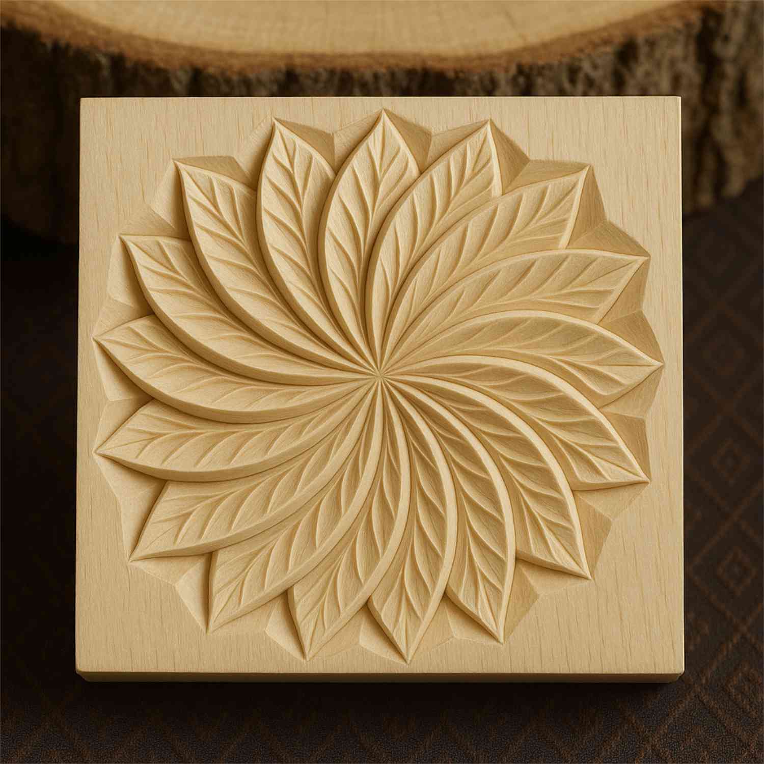 Chip carving blank 12 x 12 cm with patterns