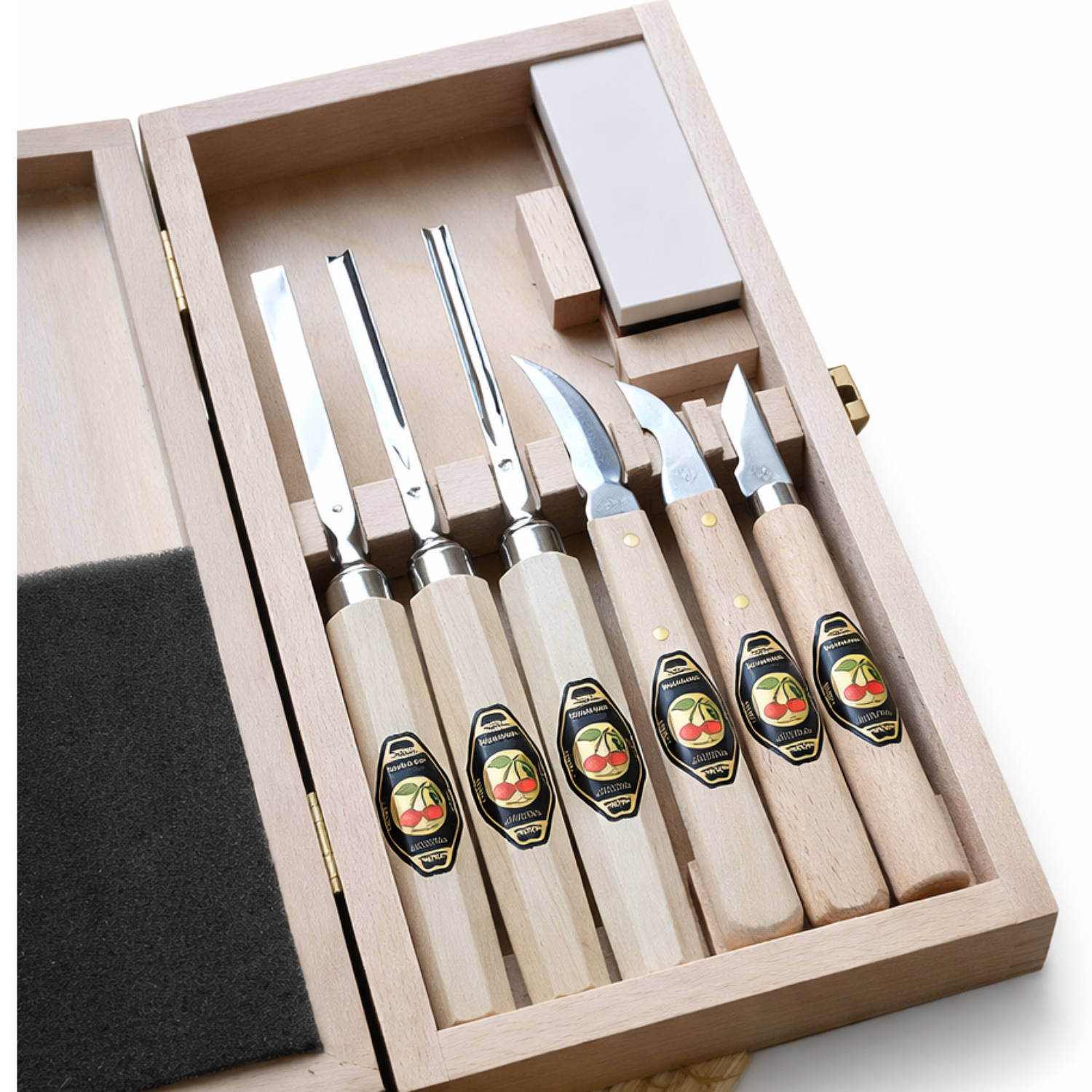 Kirschen Kerbschnitzbeitelsatz 7-teilig – Set mit Abziehstein