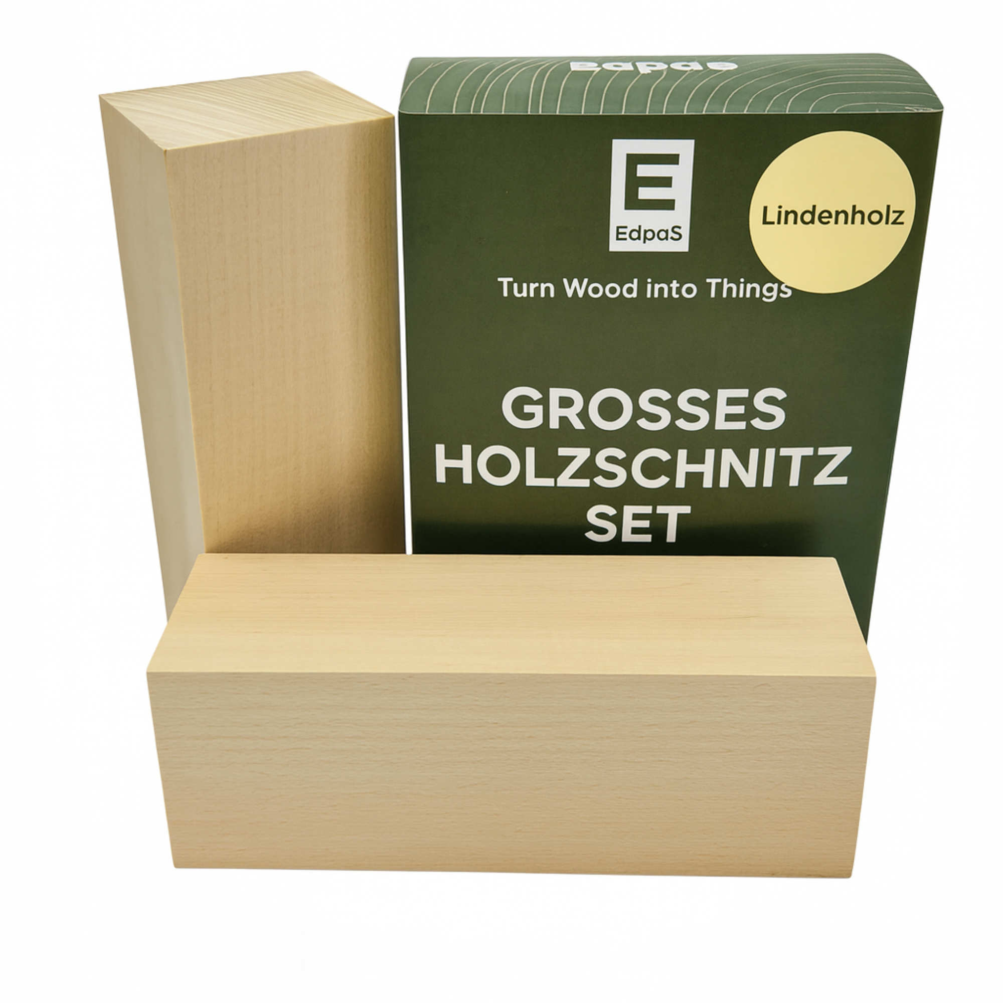 Lindenholz Kanteln 2 Stück 20 cm x 7 x 7 cm mit Schnitzvorlagen