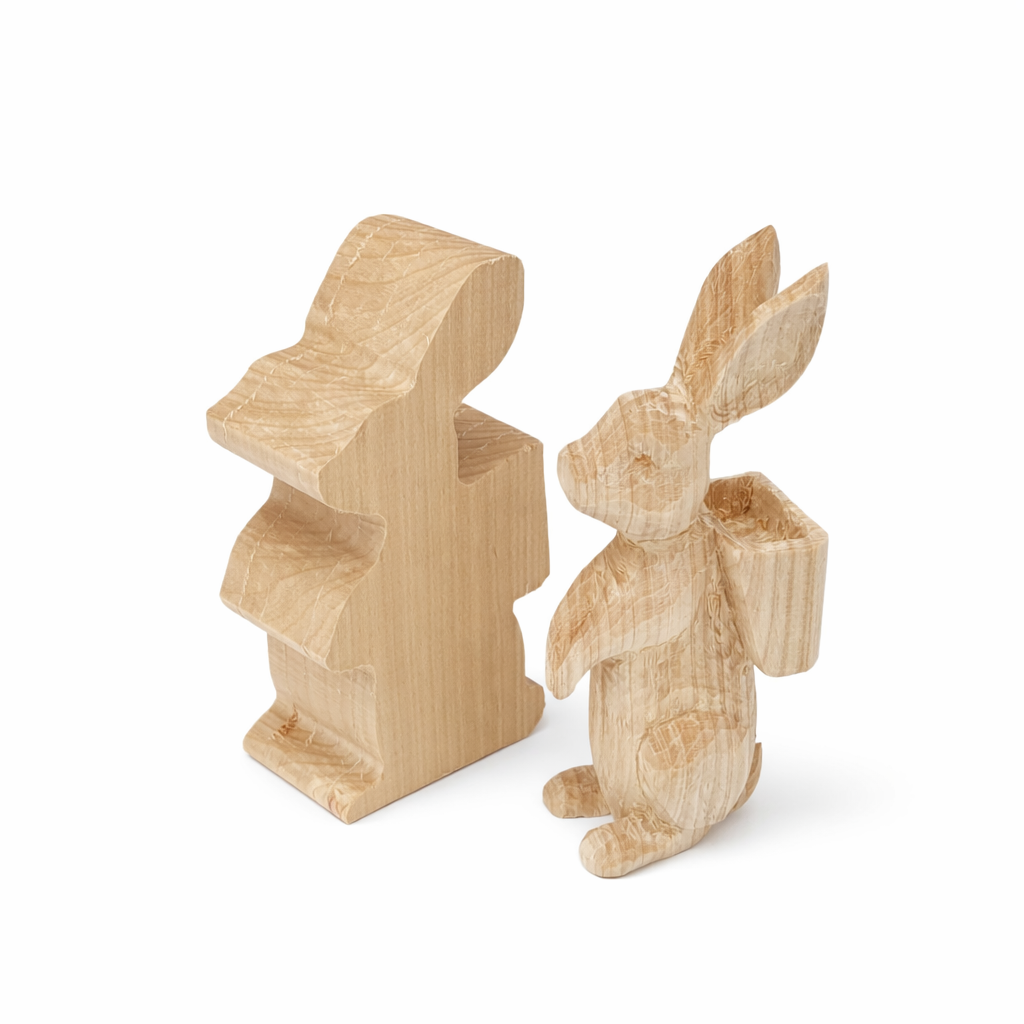 Carved blank rabbit with basket