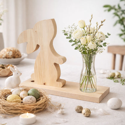 Holzhase mit Vase aus Zirbenholz - Osterhase