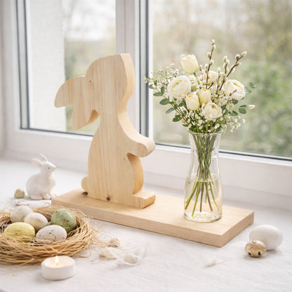 Holzhase mit Vase aus Zirbenholz - Osterhase