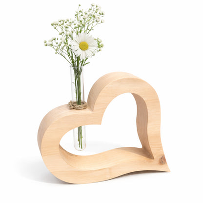 Zirbenholz Herz mit Glasröhrchen 20 cm
