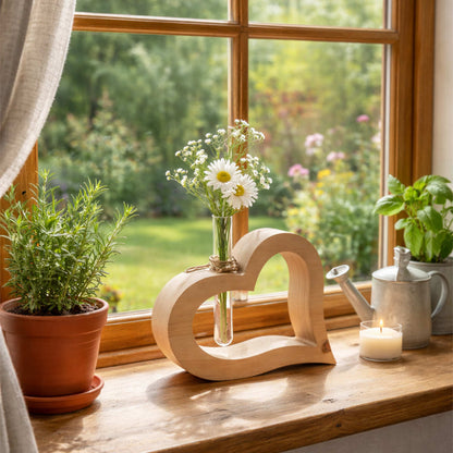 Zirbenholz Herz mit Glasröhrchen 20 cm