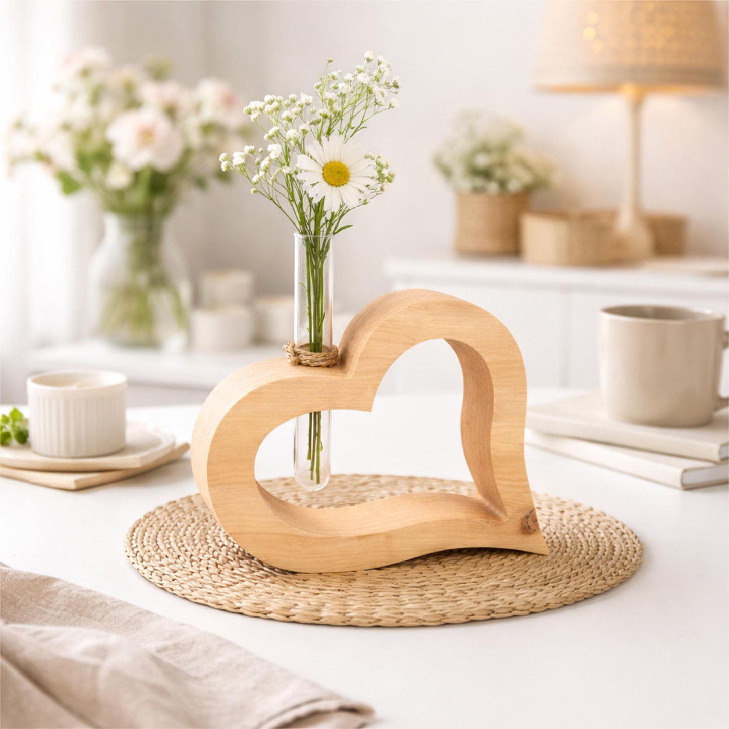 Zirbenholz Herz mit Glasröhrchen 20 cm