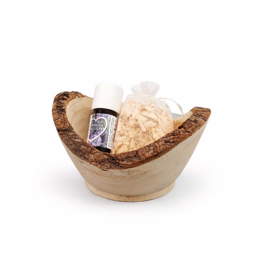 Zirbenholz Schüssel gedrechselt mit Zirbenspänen inkl. 5ml 100% naturreines ätherisches Zirbenöl